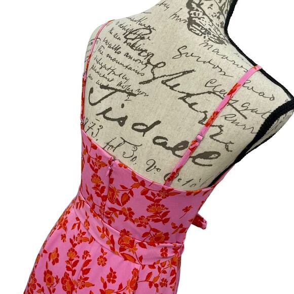 Chelsea28 Women's Pink Floral Faux Wrap Sleeveless Midi Dress Ruffle Hem - Small - Picture 2 of 13